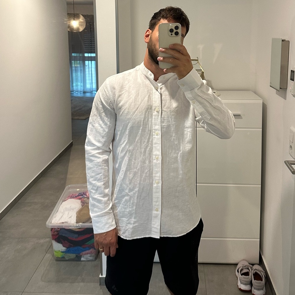 Men's MANGO White Button-Up Shirt, Linen